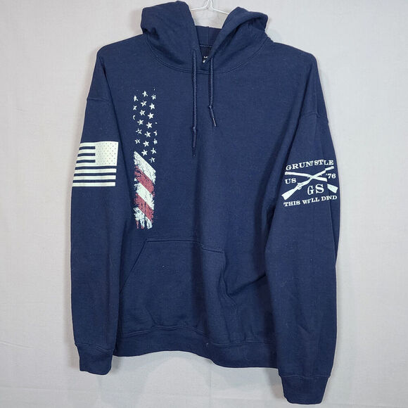Grunt Style Mens Hoodie Blue American Flag Pullover Sweatshirt Size L - Picture 1 of 4